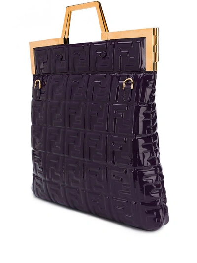 Shop Fendi Leather Shopping Bag In Violet