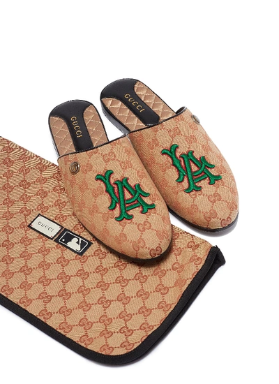 Shop Gucci X Major League Baseball 'la Angels&trade;' Logo Appliqué Canvas Slides In Multi-colour