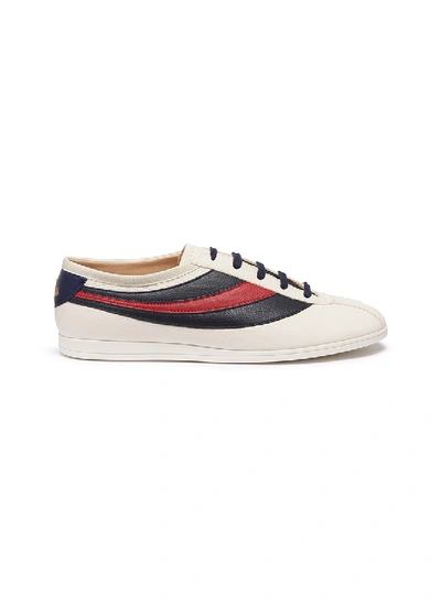 Shop Gucci 'falacer' Web Stripe Leather Sneakers In White