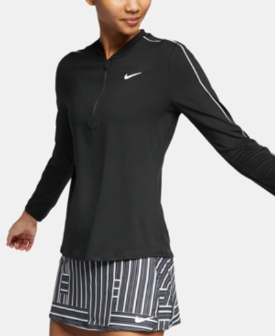 Shop Nike Women's Court Dry Half-zip Tennis Top In Black