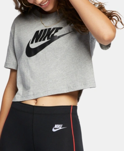 Shop Nike Sportswear Cotton Logo Cropped T-shirt In Dark Grey Heather
