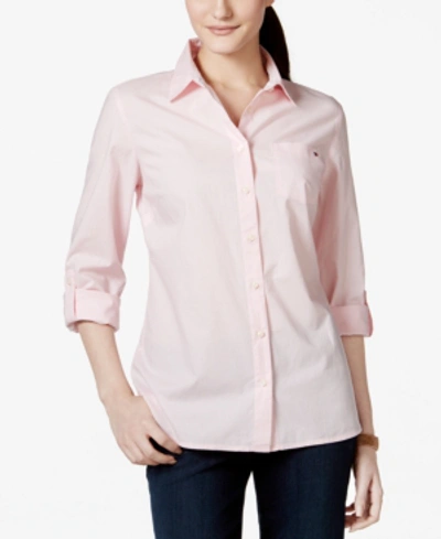 Tommy Hilfiger Women's Cotton Roll-tab Button-up Shirt In Ballerina Pink |  ModeSens