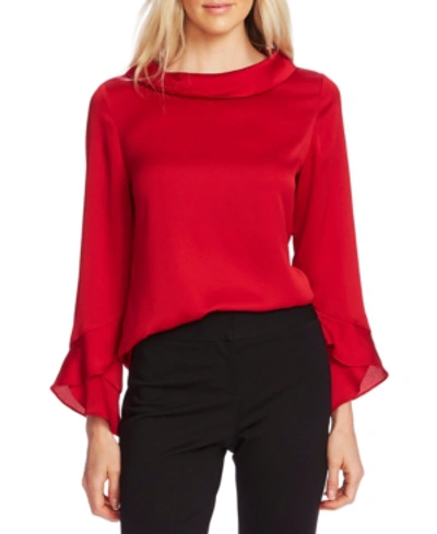 Shop Vince Camuto Collared Flutter-cuff Top In Tulip Red