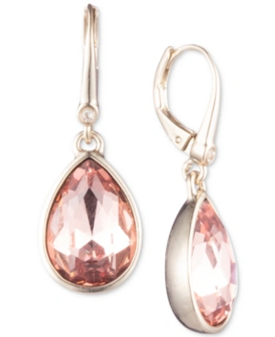 Shop Dkny Stone Teardrop Lever Back Earrings, Created For Macy's In Pink