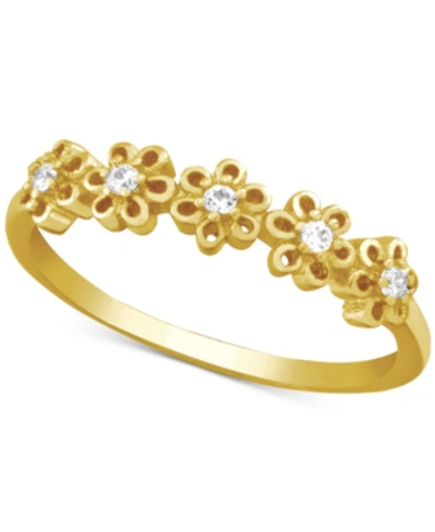 Shop Essentials Cubic Zirconia Flower Ring In Gold-plate