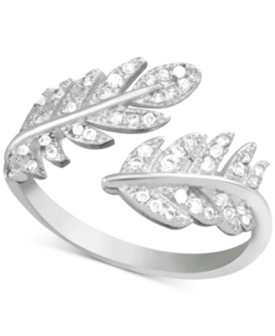 Shop Essentials Cubic Zirconia Leaf Open Silver Plate Ring