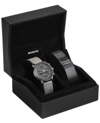 Shop Mvmt Men's Chrono 40 Monochrome Asphalt Leather Strap Watch Set 40mm In Grey