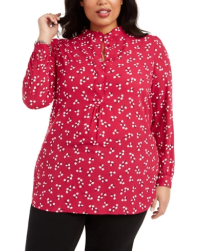 Shop Anne Klein Plus Size Printed Popover Tunic In Giselle/anne White