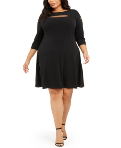 Shop Belldini Plus Size Mesh-trim Dress In Black