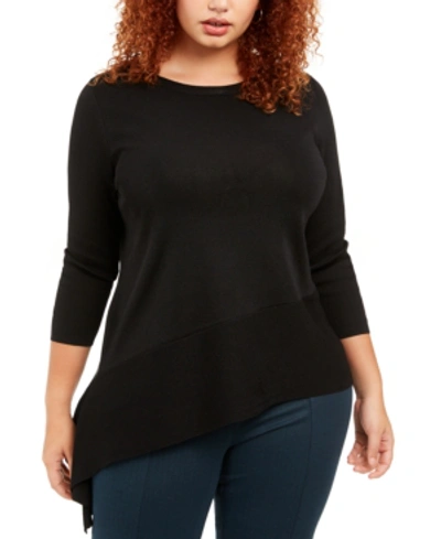 Shop Anne Klein Plus Size Asymmetrical-hem Sweater In Anne Black