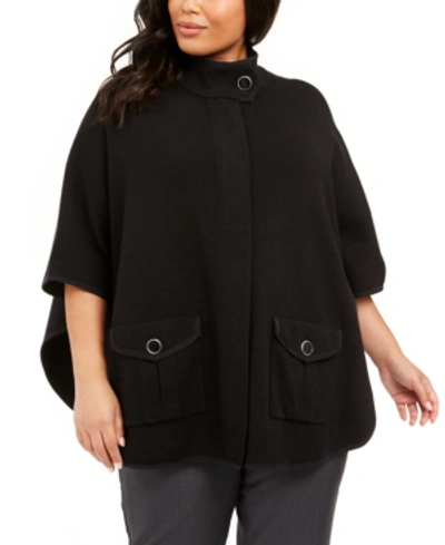 Shop Anne Klein Plus Size Mock-neck Cape Jacket In Black