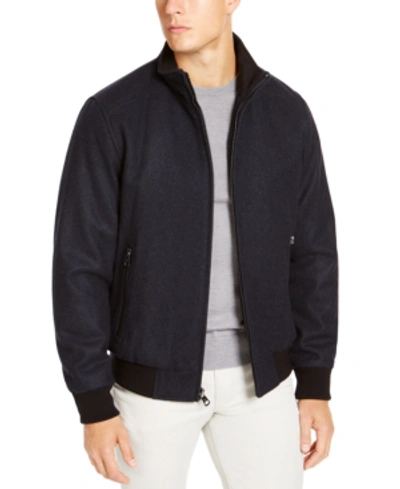 Shop Calvin Klein Men's Wool Bomber Jacket With Knit Trim In Blue Heather