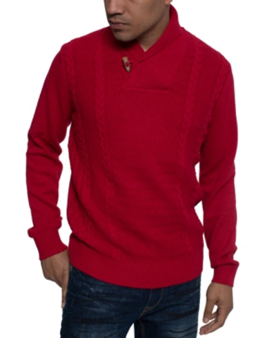 Shop Sean John Men's Tri-pattern Shawl Collar Sweater In Cherry