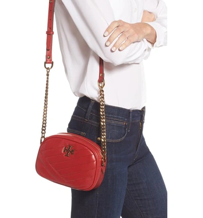 Kira Chevron Small Leather Camera Crossbody In Red