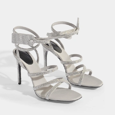 Shop Off-white Crystal Satin Zip Tie Sandals In Metallic Leather