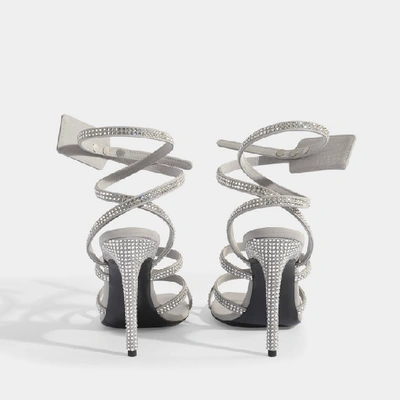 Shop Off-white Crystal Satin Zip Tie Sandals In Metallic Leather