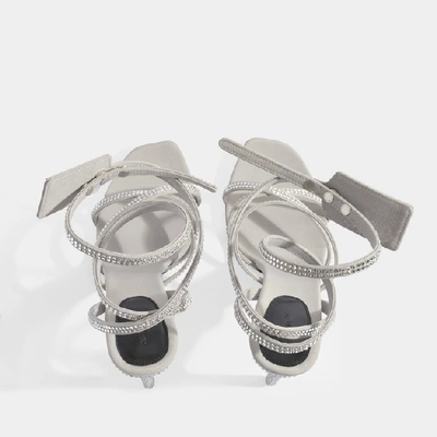 Shop Off-white Crystal Satin Zip Tie Sandals In Metallic Leather