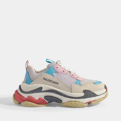 Shop Balenciaga Triple S Trainers In White, Blue And Pink Leather And Mesh