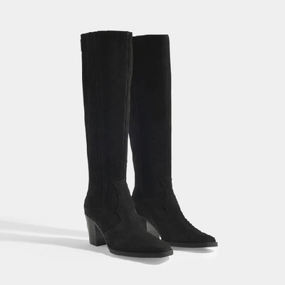 Shop Ganni Western Knee High Boots In Black Suede