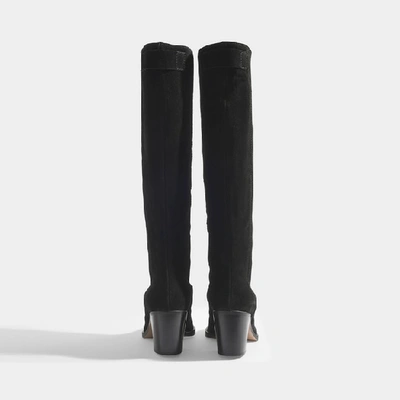 Shop Ganni Western Knee High Boots In Black Suede
