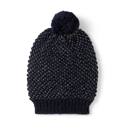 Shop Jimmy Choo Vida Navy Blended Wool Knit Hat In S300 Navy