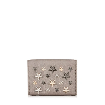 Shop Jimmy Choo Nemo Light Khaki Pearlized Grainy Leather Small Wallet With Multimetal Stars In Light Khaki/metallic Mix