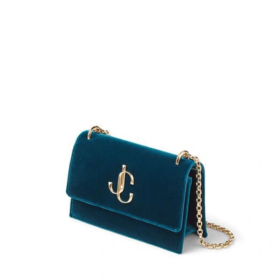 JIMMY CHOO BOHEMIA Dark Teal Velvet Clutch Bag with Chain Strap 