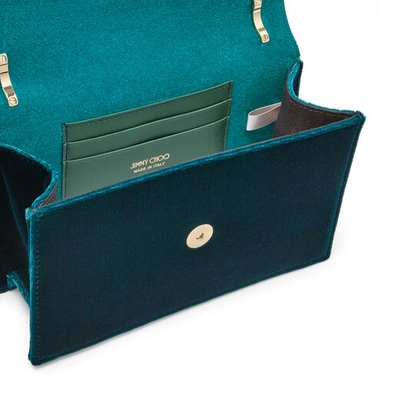 Shop Jimmy Choo Bohemia Dark Teal Velvet Clutch Bag With Chain Strap