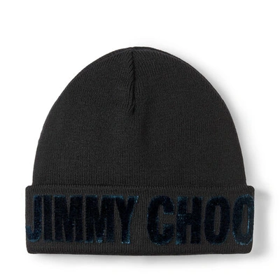 Shop Jimmy Choo Fran Teal Blended Wool Knit Hat In S203 Black/dark Teal