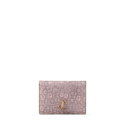 Shop Jimmy Choo Myah Ballet Pink Lizard Print Leather Bi-fold Wallet With Jc Logo