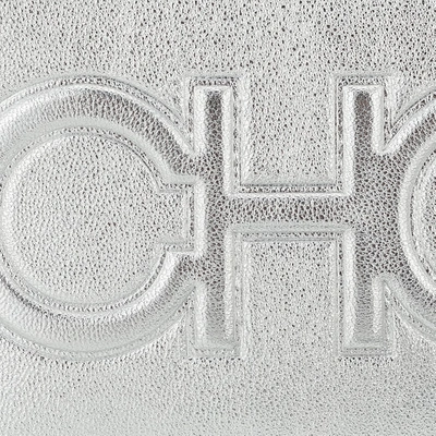 Shop Jimmy Choo Balti Silver Metallic Nappa Embossed Choo Logo Mini Bag