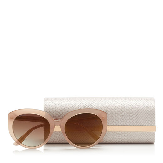 Jimmy Choo Etty Brown Gold Oval Sunglasses With Nude Frame In Ejl Brown