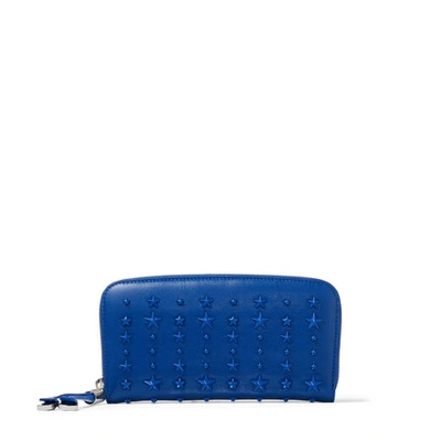 Shop Jimmy Choo Filipa Electric Blue Nappa Leather Wallet With Mixed Stars