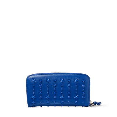 Shop Jimmy Choo Filipa Electric Blue Nappa Leather Wallet With Mixed Stars