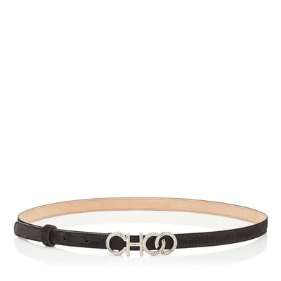 CHOO BELT Black Suede Belt with Crystal Choo Logo