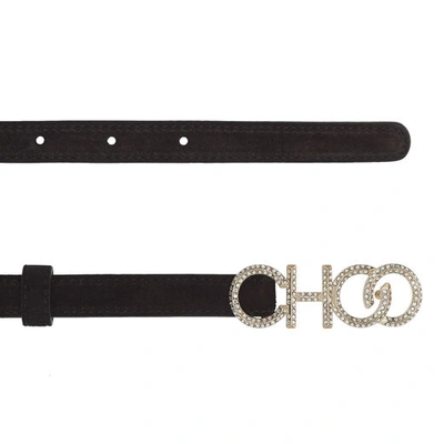 CHOO BELT Black Suede Belt with Crystal Choo Logo