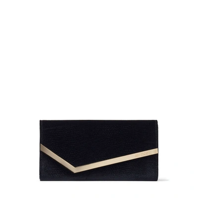 Shop Jimmy Choo Emmie Black Lizard Printed Velvet Clutch Bag