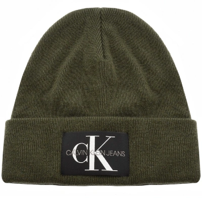 Calvin Klein Jeans Knit Logo Beanie Hat Green | ModeSens
