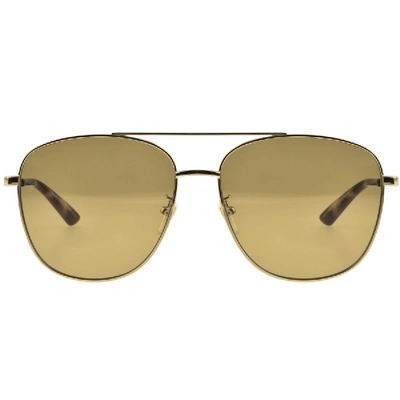 Shop Gucci Gg0410sk 004 Aviator Sunglasses Gold