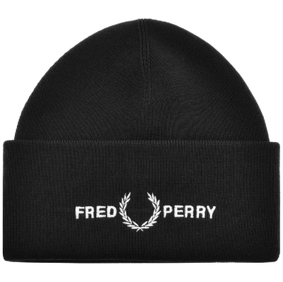 Shop Fred Perry Logo Ribbed Beanie Hat Black