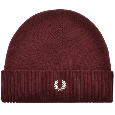 Shop Fred Perry Roll Up Ribbed Beanie Hat Burgundy In Burgandy