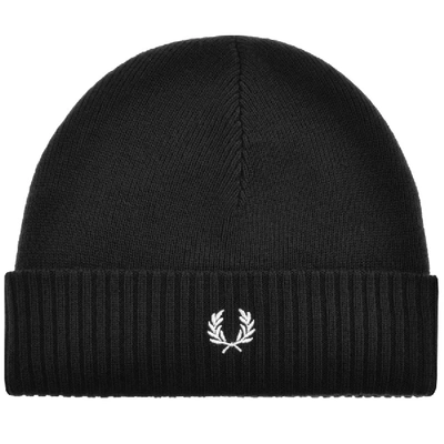 Shop Fred Perry Roll Up Ribbed Beanie Hat Black