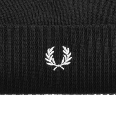 Shop Fred Perry Roll Up Ribbed Beanie Hat Black