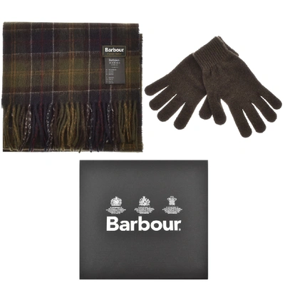 Shop Barbour Lambswool Scarf And Gloves Gift Set Green