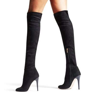 Shop Jimmy Choo Turner Black Suede And Stretch Suede Over The Knee Boots In Black/black