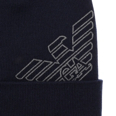 Shop Armani Collezioni Emporio Armani Logo Beanie Hat Navy