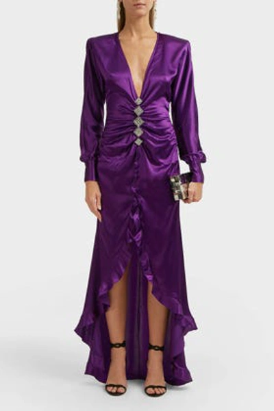 Shop Alessandra Rich Ruched Silk Dress In Purple