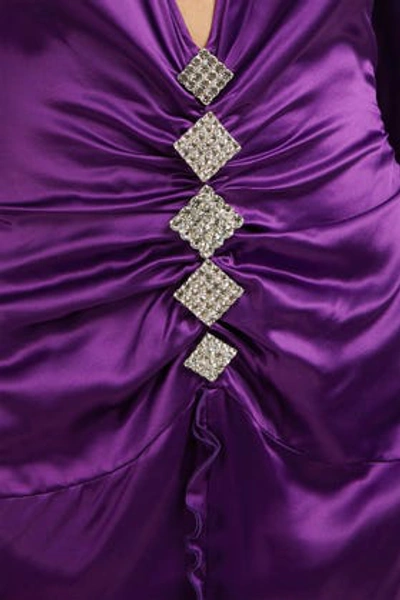Shop Alessandra Rich Ruched Silk Dress In Purple