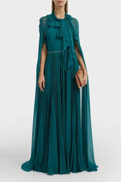 Shop Jenny Packham Lisa Cape-back Chiffon Gown In Green