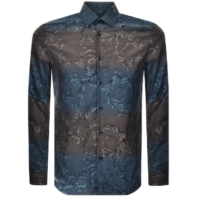 Shop Versace Long Sleeved Baroque Shirt Blue